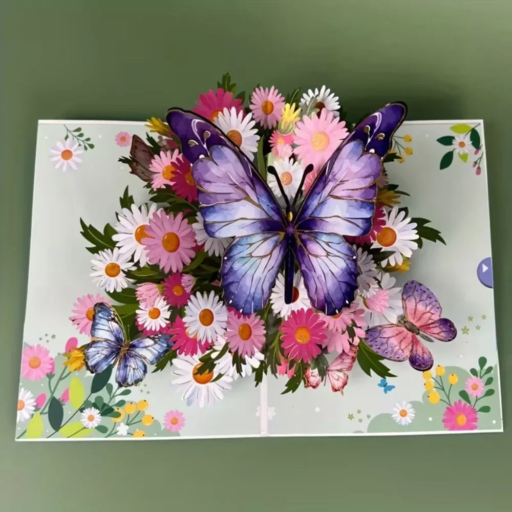 3D Pop Up Greeting Card Flower Butterfly Birthday Thank You Mother All Occasion